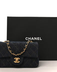 Denim Quilted Mini Rectangular Flap Dark Blue