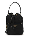 Nylon Vela Saffiano Mini Bucket Crossbody Bag Black