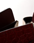 Canvas Crocodile Embossed Bi-Color Mini Luggage Beige Red
