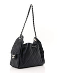 Metallic Caviar Quilted Mini CHNL 25 Handbag Dark Blue