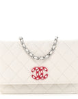 Caviar Quilted CHNL 19 Wallet On Chain WOC White Pink