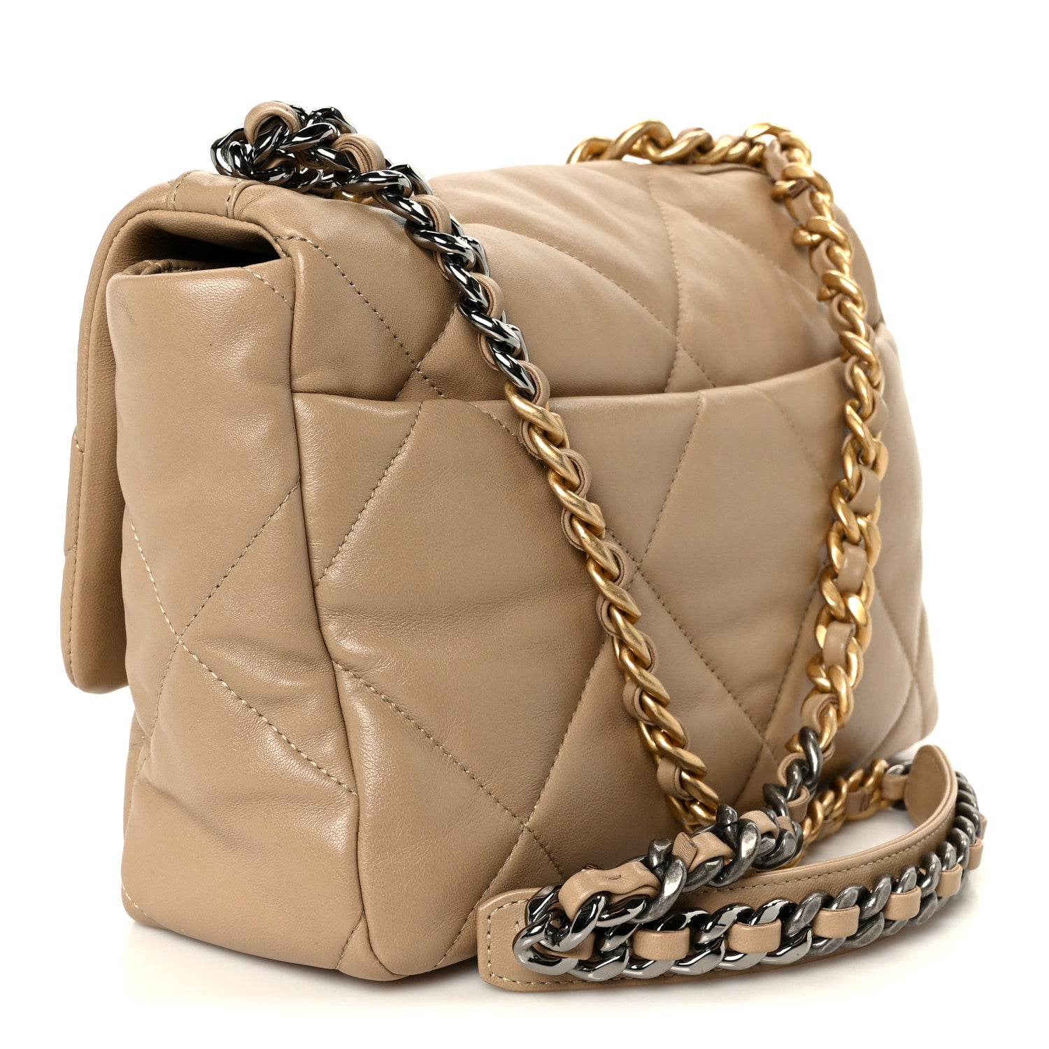 Lambskin Quilted Large CHNL 19 Flap Beige