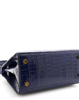 Shiny Alligator Mini Kelly Sellier 20 Bleu Roi
