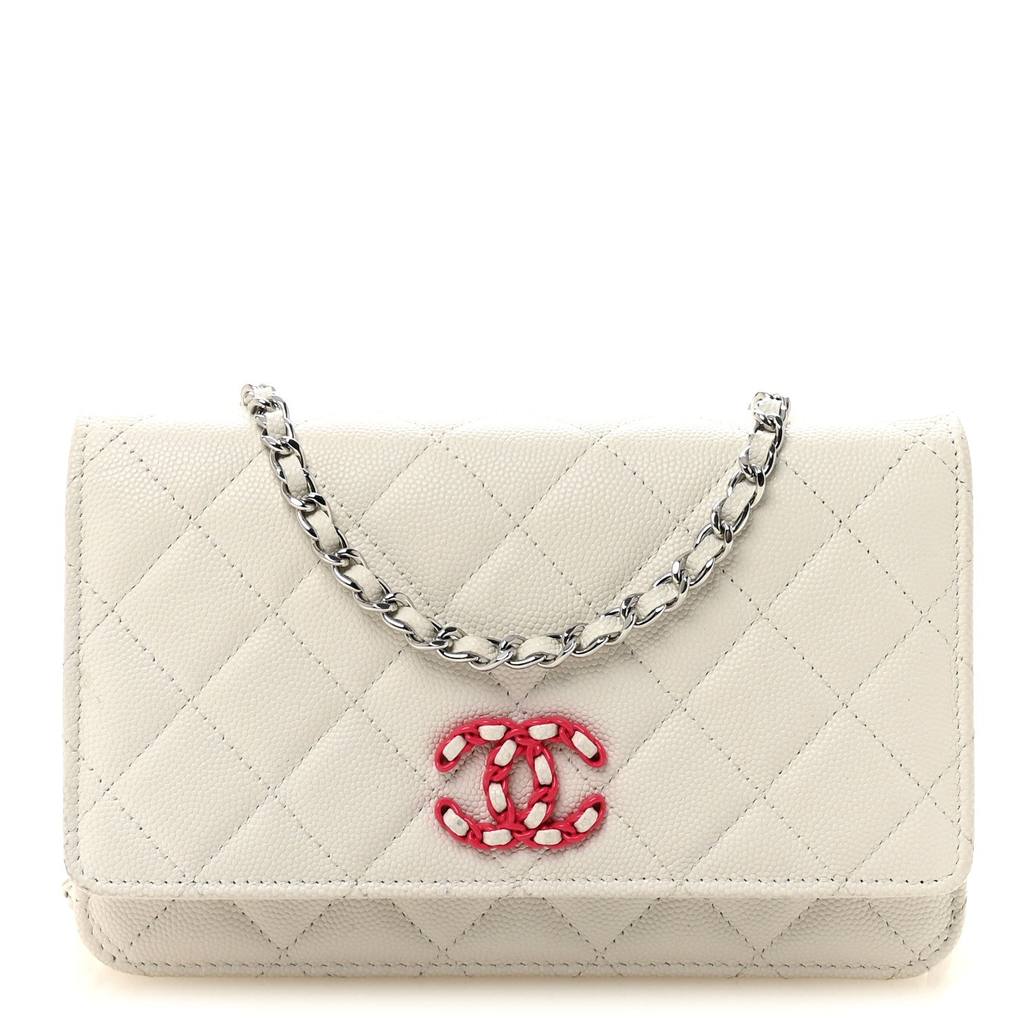 Caviar Quilted CHNL 19 Wallet On Chain WOC White Pink