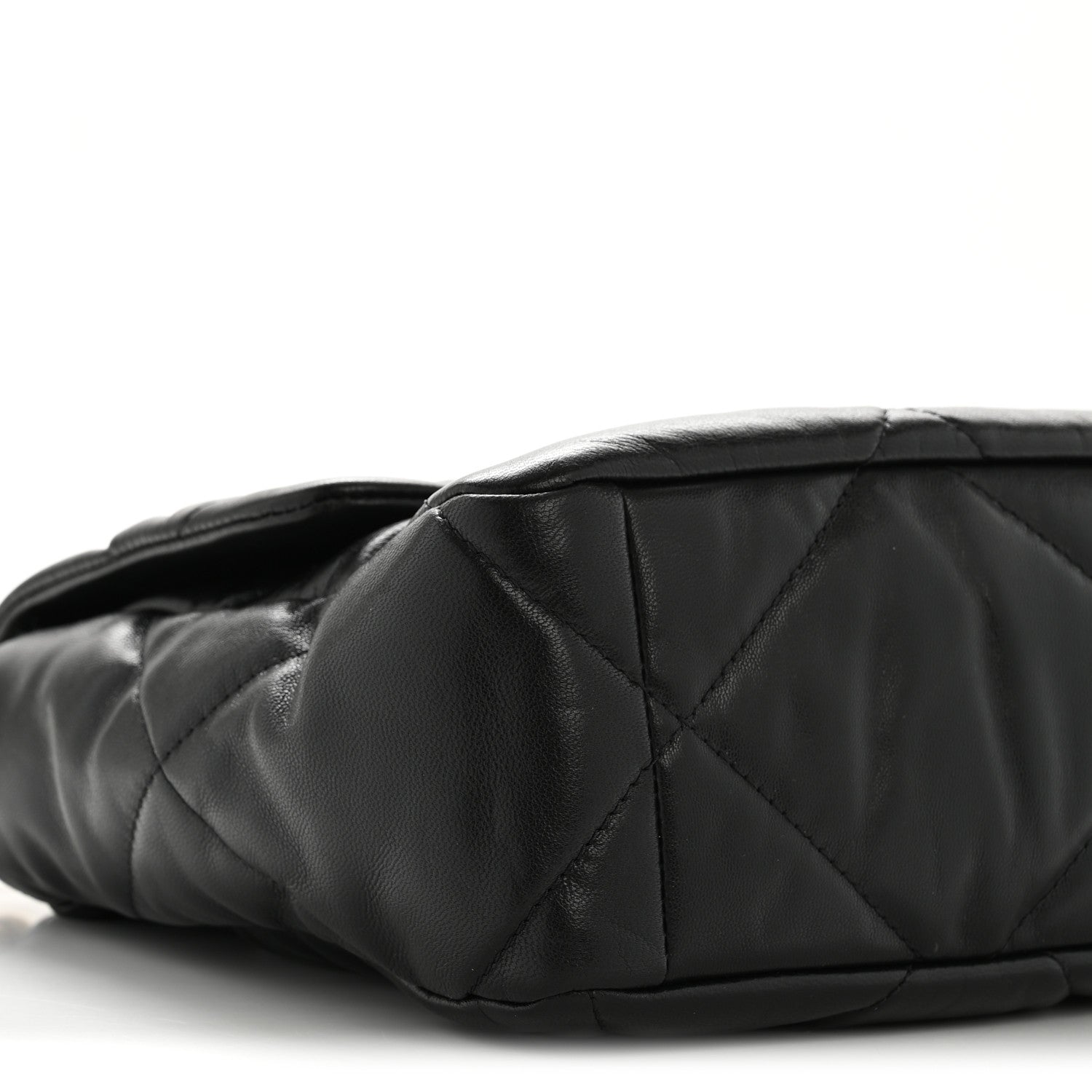 Shiny Goatskin Quilted Large CHNL 19 Flap Black
