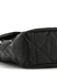 Shiny Goatskin Quilted Large CHNL 19 Flap Black