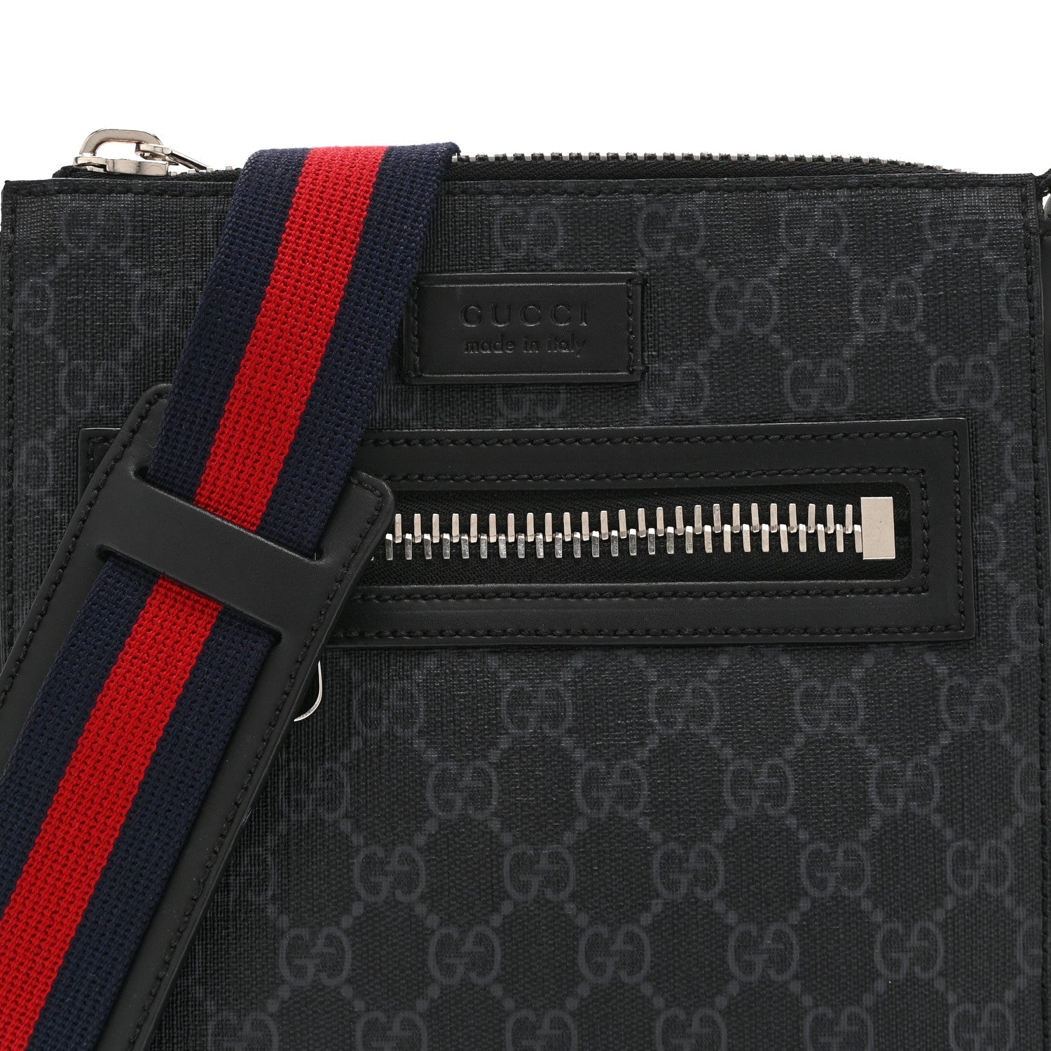 GG Supreme Monogram Web Small Flat Messenger Bag Black Grey