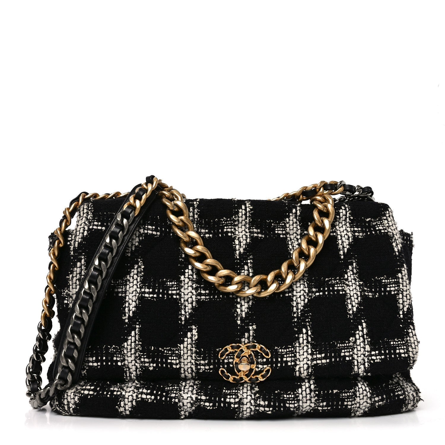 Tweed Quilted Maxi CHNL 19 Flap Black White