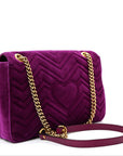 Velvet Matelasse Medium GG Marmont Shoulder Bag Fuchsia Violet Cyclamen