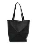 Shiny Calfskin Medium Puzzle Fold Tote Black