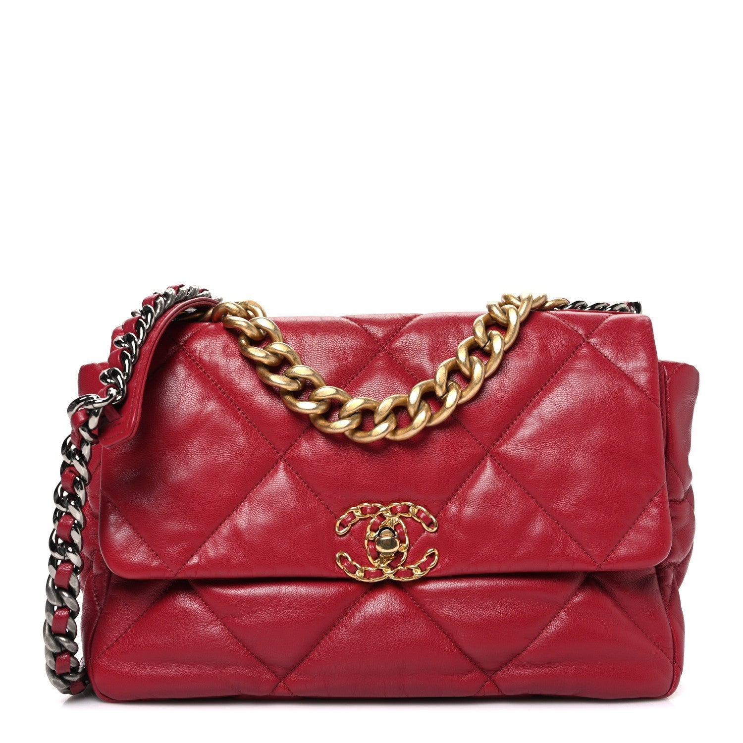 Lambskin Quilted Large CHNL 19 Flap Red