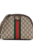 GG Supreme Monogram Textured Dollar Calfskin Web Small Ophidia Dome Shoulder Bag Beige Ebony New Acero