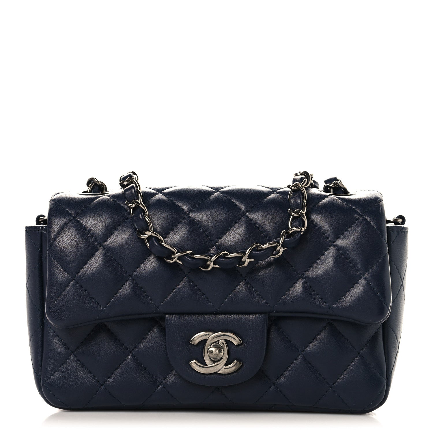 Lambskin Quilted Mini Rectangular Flap Dark Navy Blue