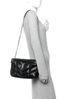 Lambskin Quilted Small Loulou Puffer Monogram Chain Satchel Black