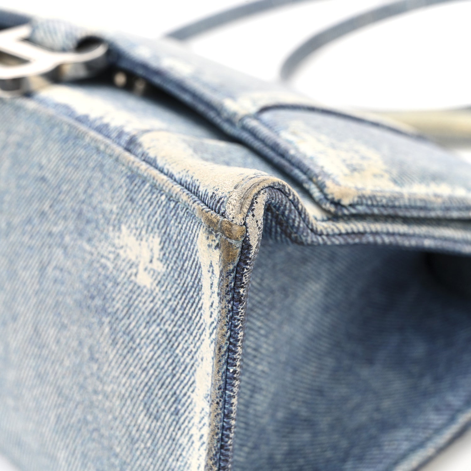 Nappa Denim Printed Hourglass Top Handle Bag Small Denim Blue