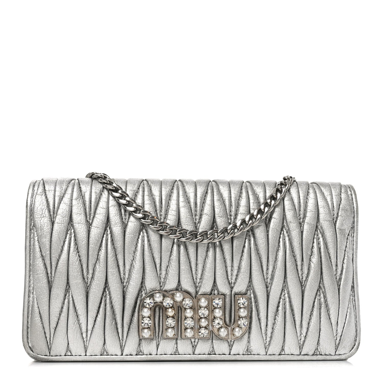 Metallic Nappa Matelasse Chain Crossbody Silver