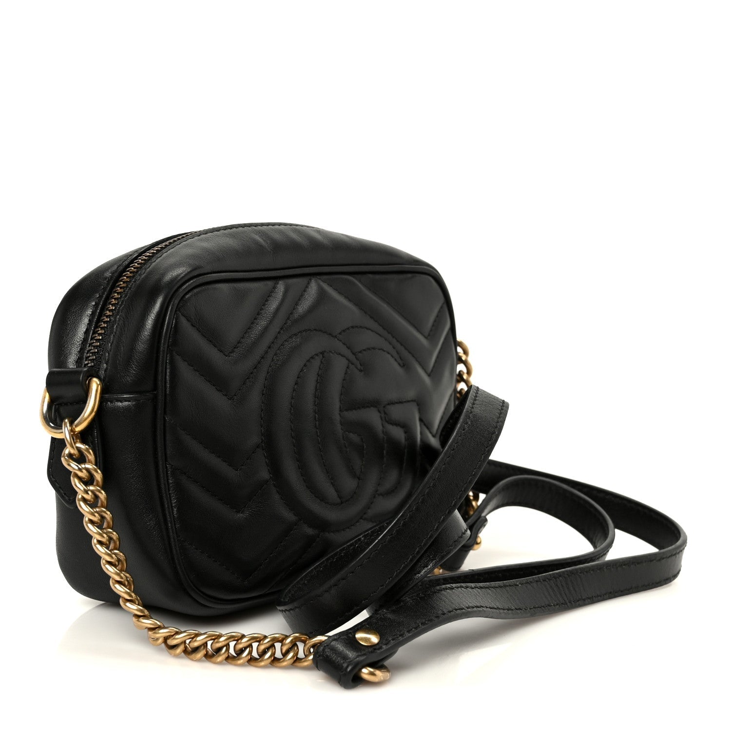 Calfskin Matelasse Mini GG Marmont Chain Shoulder Bag Black