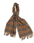 Lambswool Check Fringe Scarf Camel
