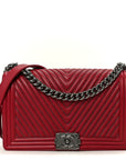 Calfskin Chevron Quilted Large Chain Boy Flap Red