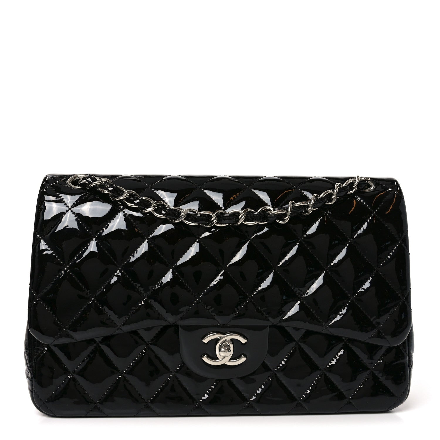 Patent Quilted Jumbo Double Flap Black