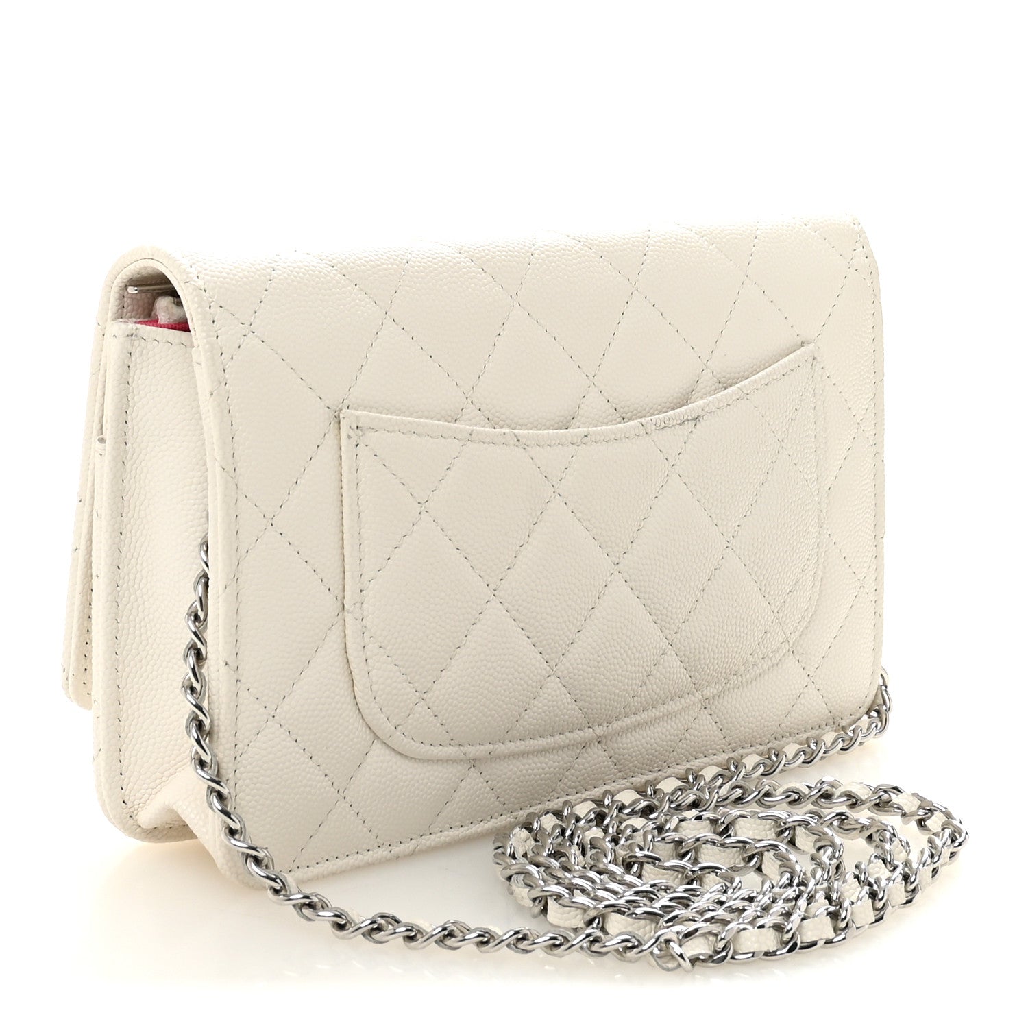 Caviar Quilted CHNL 19 Wallet On Chain WOC White Pink