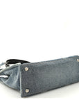 Washed Frayed Denim Logo Medium Hardware Tote Blue