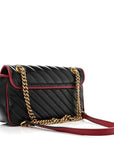 Vintage Effect Calfskin Matelasse Diagonal Small Torchon GG Marmont Shoulder Bag Black Romantic Cherry