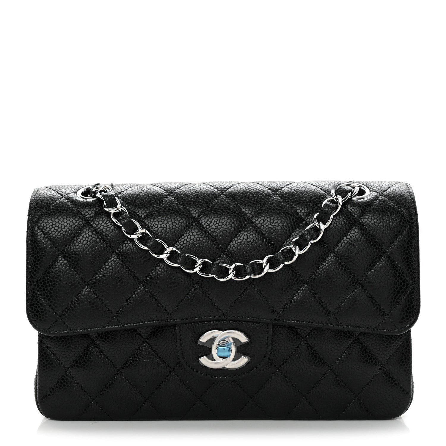 Caviar Quilted Small Double Flap Black
