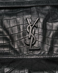 Crocodile Embossed Lambskin Monogram Medium Niki Chain Satchel Black