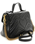 Calfskin Matelasse Small GG Marmont Top Handle Shoulder Bag Black