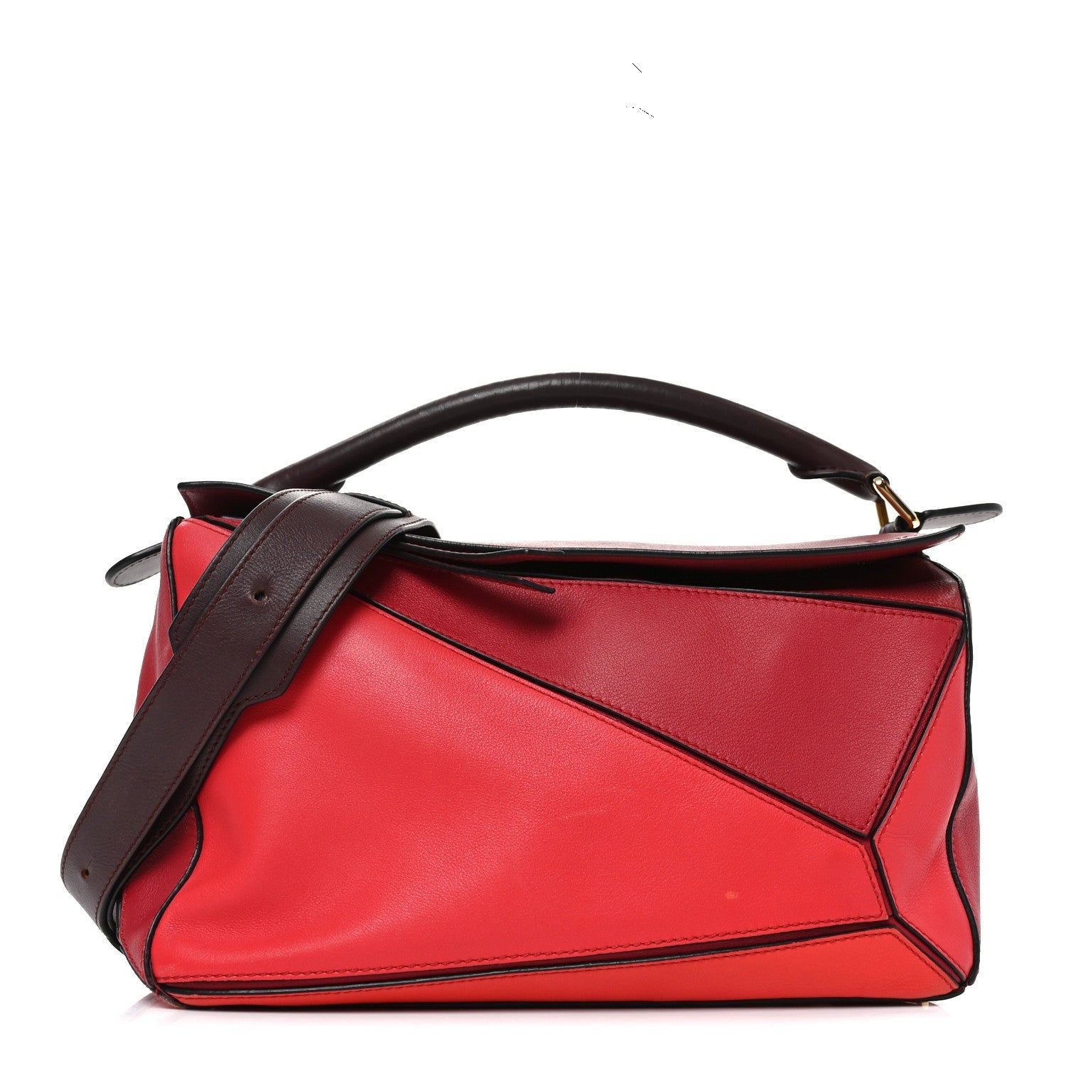 Calfskin Colorblock Medium Puzzle Bag Red