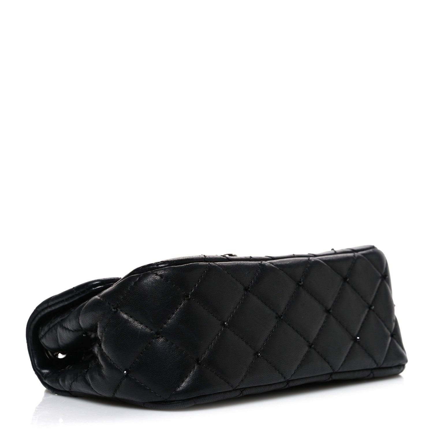 Lambskin Quilted Beaded Extra Mini Rectangular Flap Black