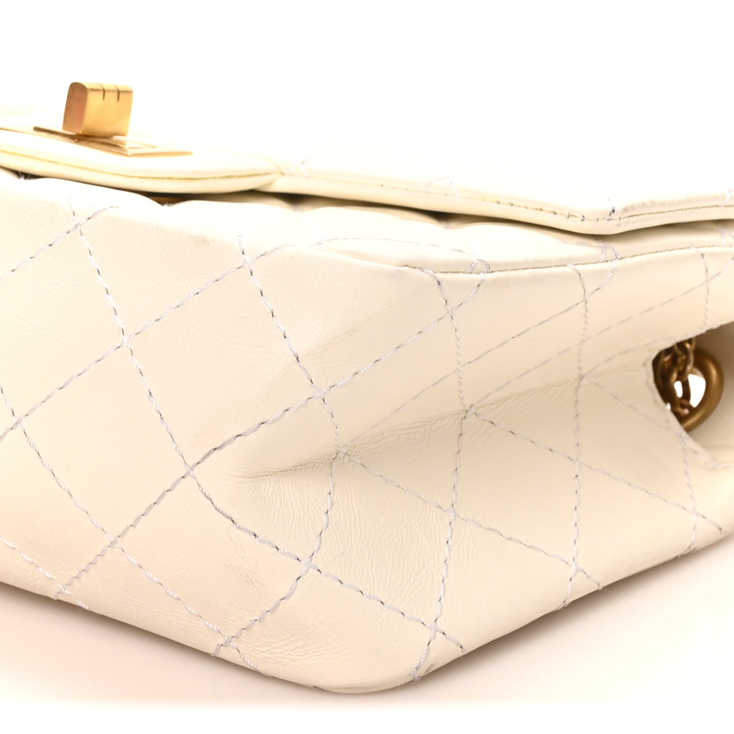 Aged Calfskin Quilted 2.55 Reissue Mini Flap White