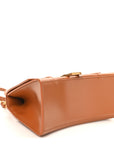 Shiny Box Calfskin Small Hourglass Top Handle Bag Camel