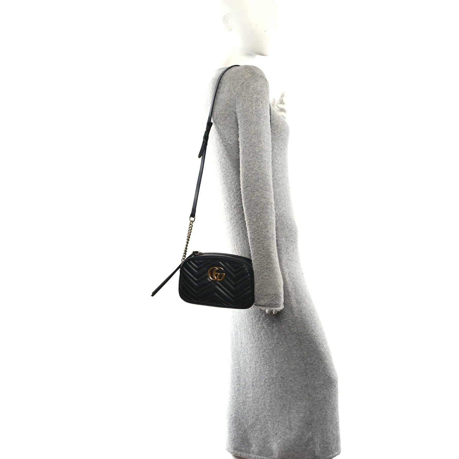 Calfskin Matelasse Small GG Marmont Chain Shoulder Bag Black