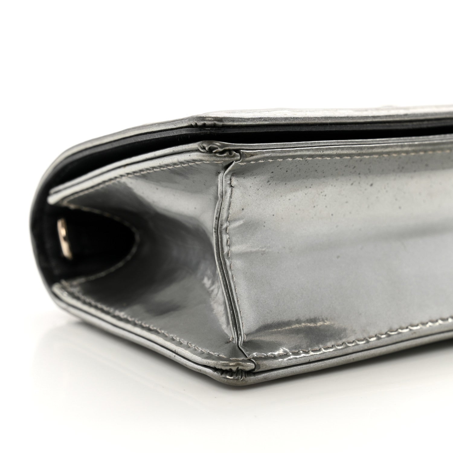 Metallic Patent Micro-Cannage Baby D1ORama Flap Bag Silver