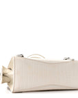 Semi Shiny Calfskin Crocodile Embossed Neo Classic Silver Hardware Nano City Crossbody White