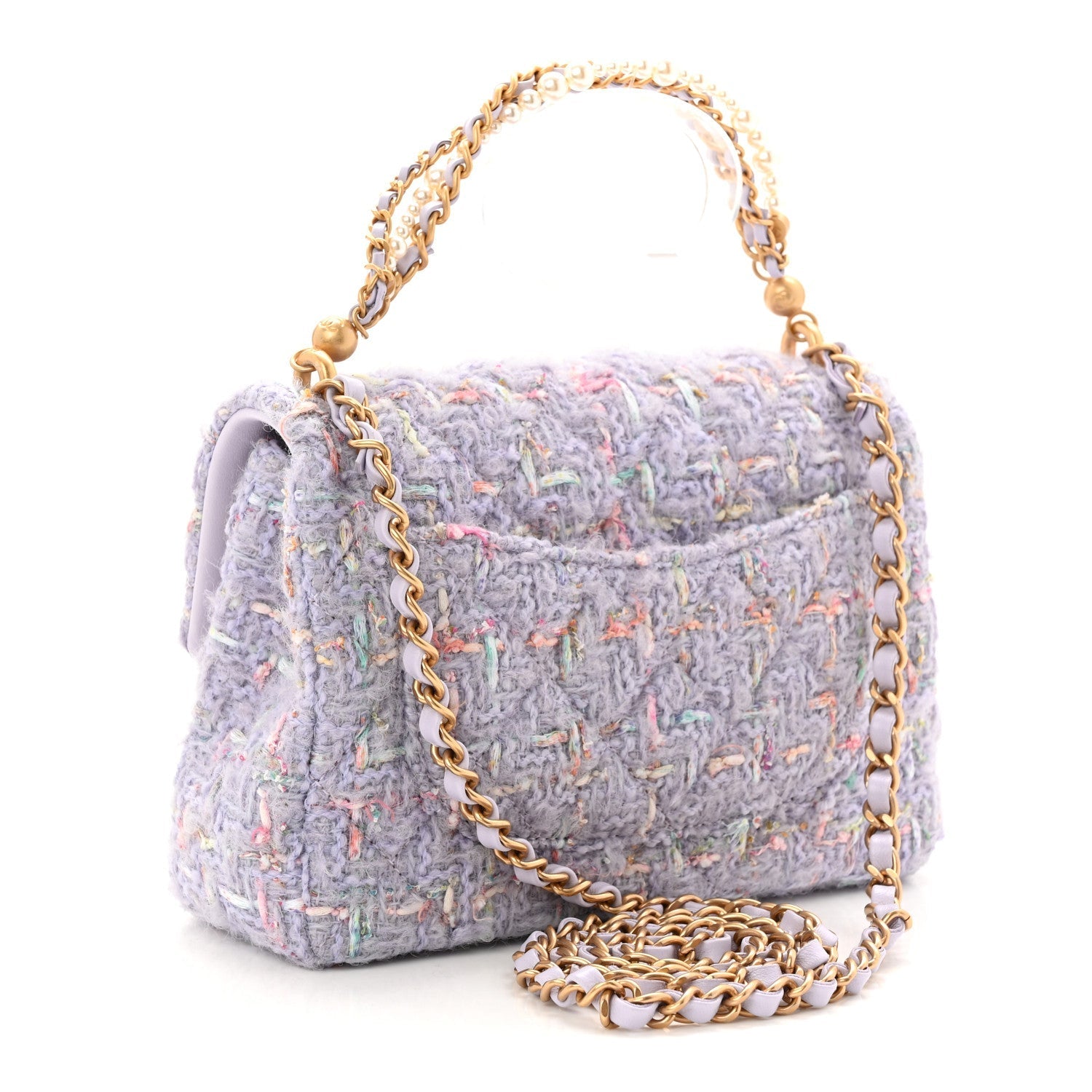 Tweed Quilted Pearl Twist Mini Rectangular Flap Purple
