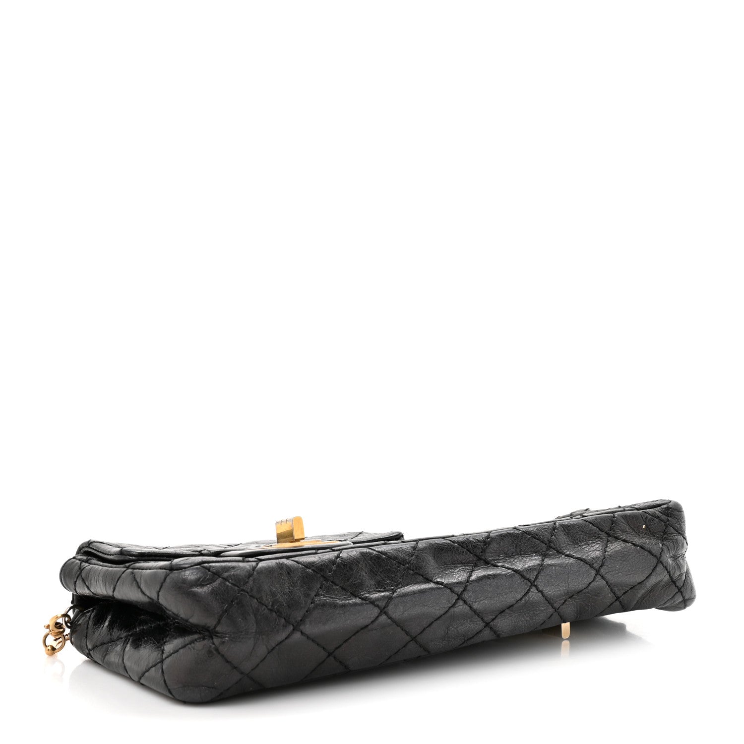 Glazed Calfskin Quilted Reissue Double Flap Clutch Black