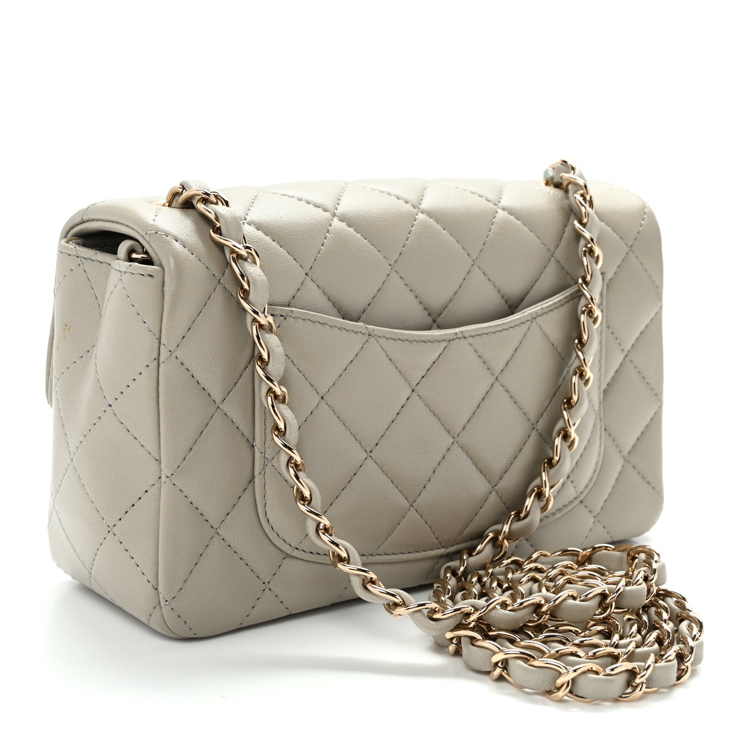 Lambskin Quilted Mini Rectangular Flap Grey