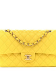 Caviar Quilted Medium Double Flap Yellow