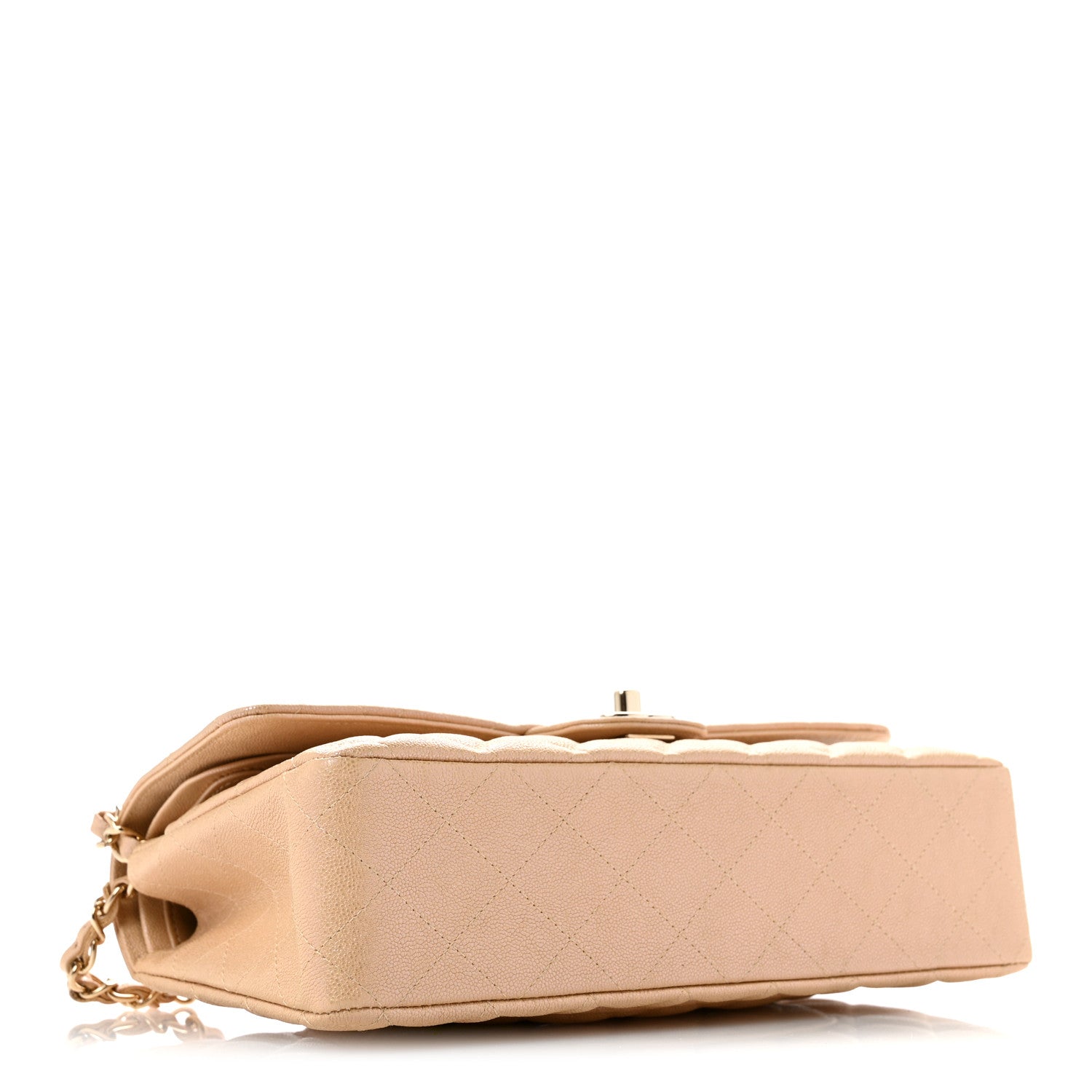 Iridescent Caviar Quilted Medium Double Flap Beige