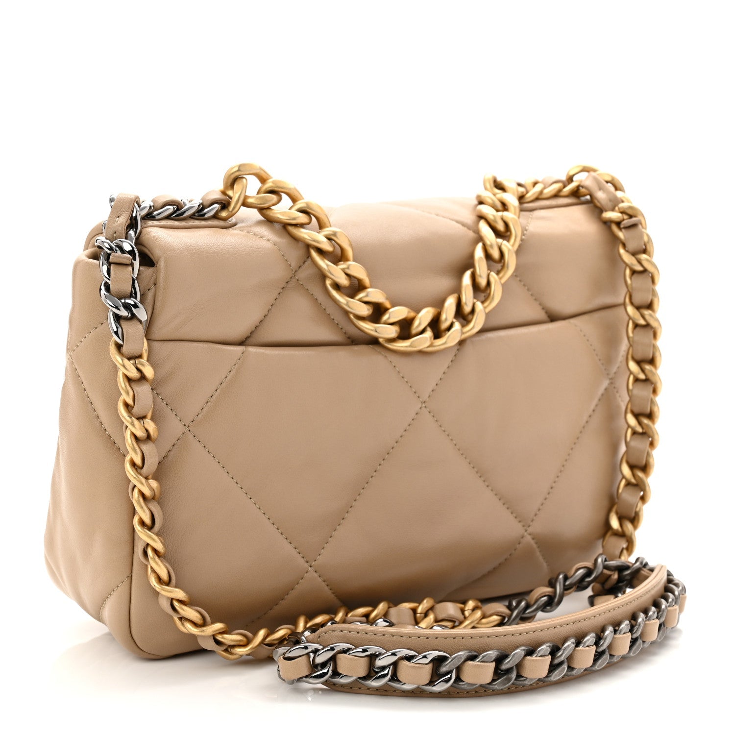 Lambskin Quilted Medium CHNL 19 Flap Dark Beige