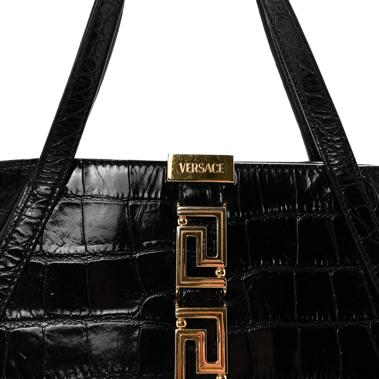 Calfskin Crocodile Embossed Small Greca Goddess Shoulder Bag