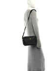 Vitello Daino Medium Double Zip Shoulder Bag Black
