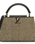 Raffia Calfskin Capucines MM Black Ecru