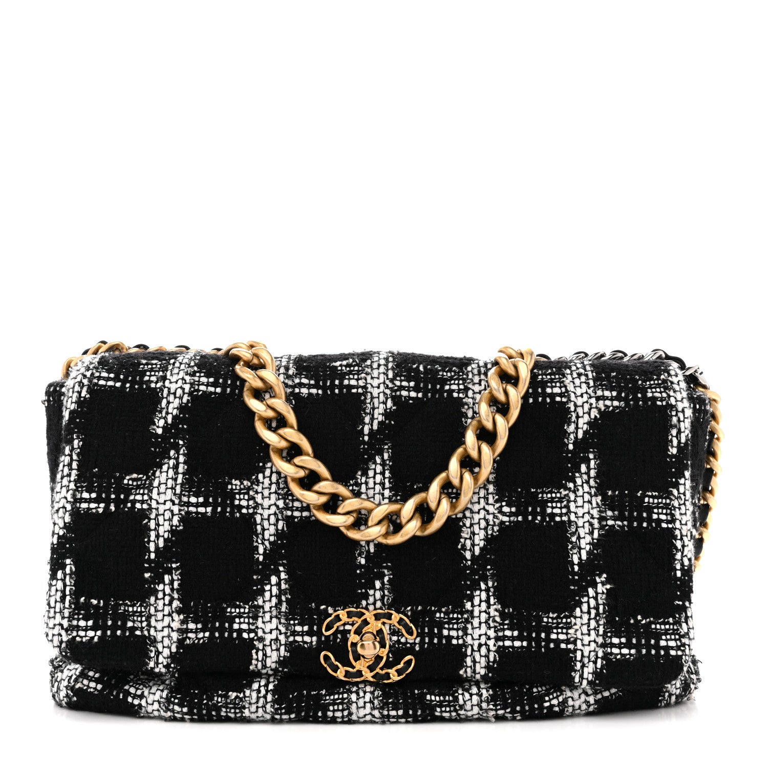 Tweed Quilted Maxi CHNL 19 Flap Black White