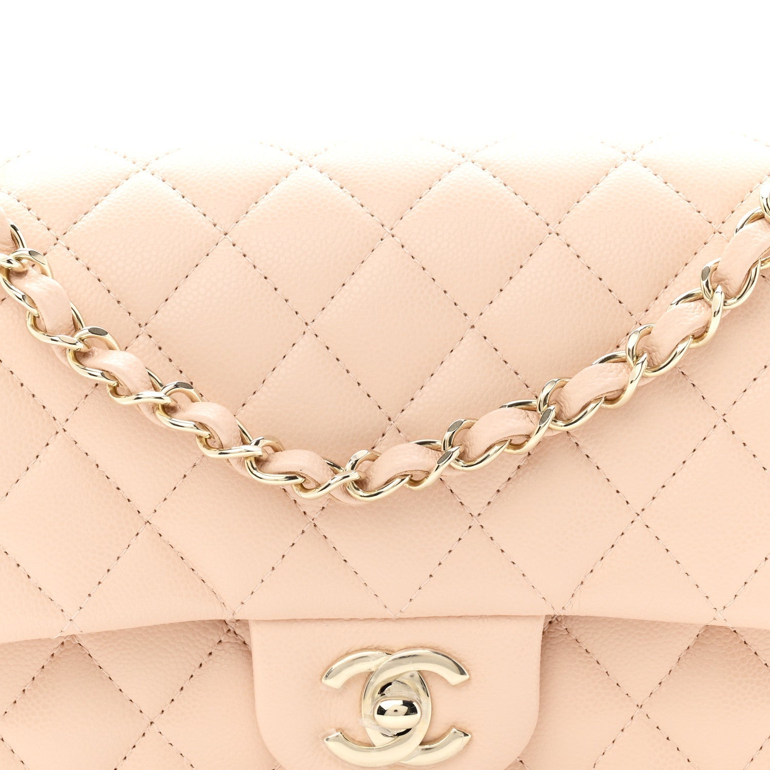 Caviar Quilted Medium Double Flap Beige