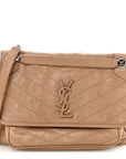 Crinkled Calfskin Matelasse Monogram Medium Niki Chain Satchel Light Taupe