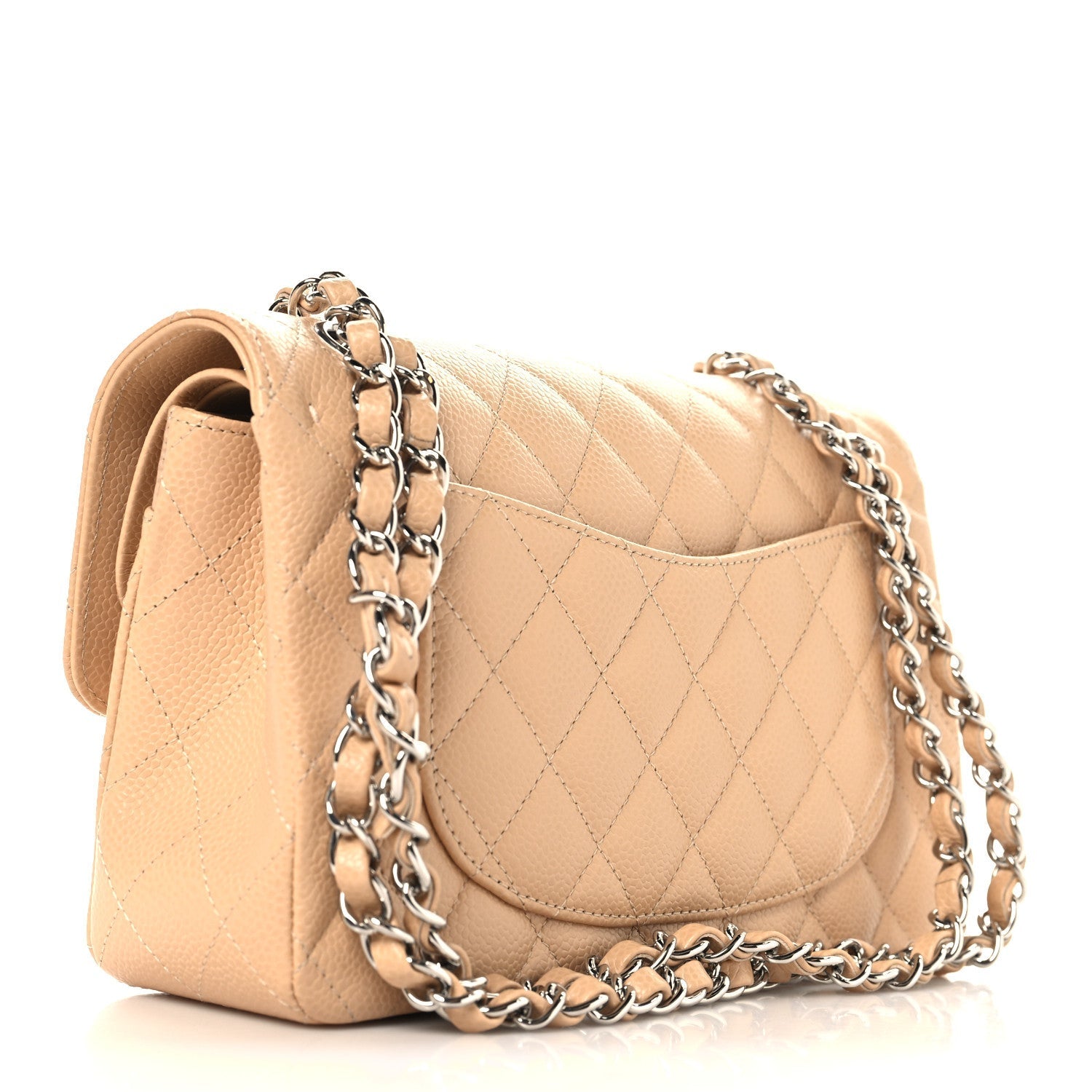 Caviar Quilted Small Double Flap Beige
